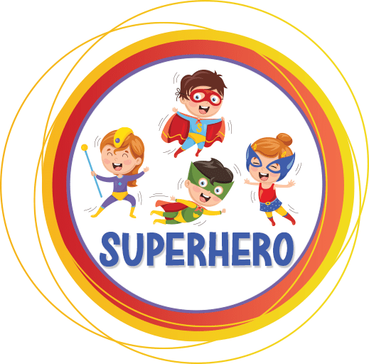 Superhero party; serviettes, cake; cups; plates